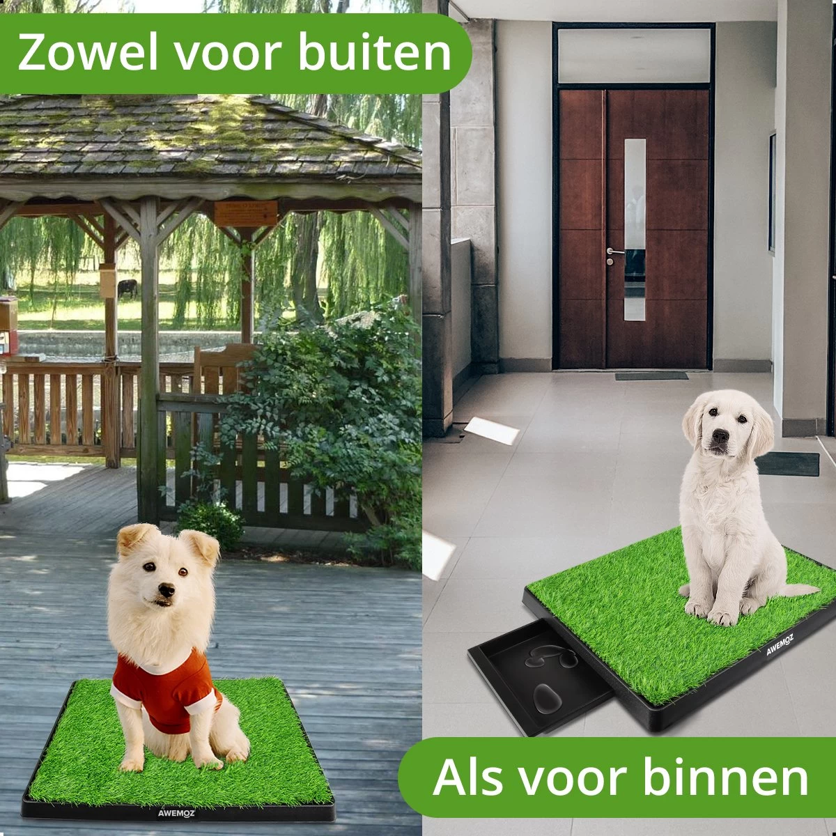 AWEMOZ Hondentoilet Kunstgras - Met 2 Matten En Opvangbak - 64x52x7,5cm - Puppy Pads - Zindelijkheidstraining Hond - Training Pads - Indoor / Outdoor Honden Toilet - Afbeelding 7