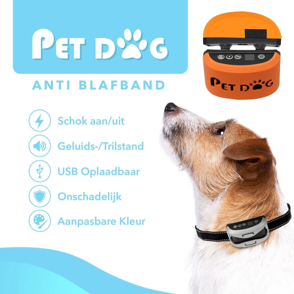 PET DOG® | Anti Blafband Voor Honden | 3 T/m 60 Kg | Oplaadbaar | Anti Blaf Band | Trainingsband | Vibratie En Geluid | Diervriendelijk | Shock Aan/uit Instelbaar - Afbeelding 7