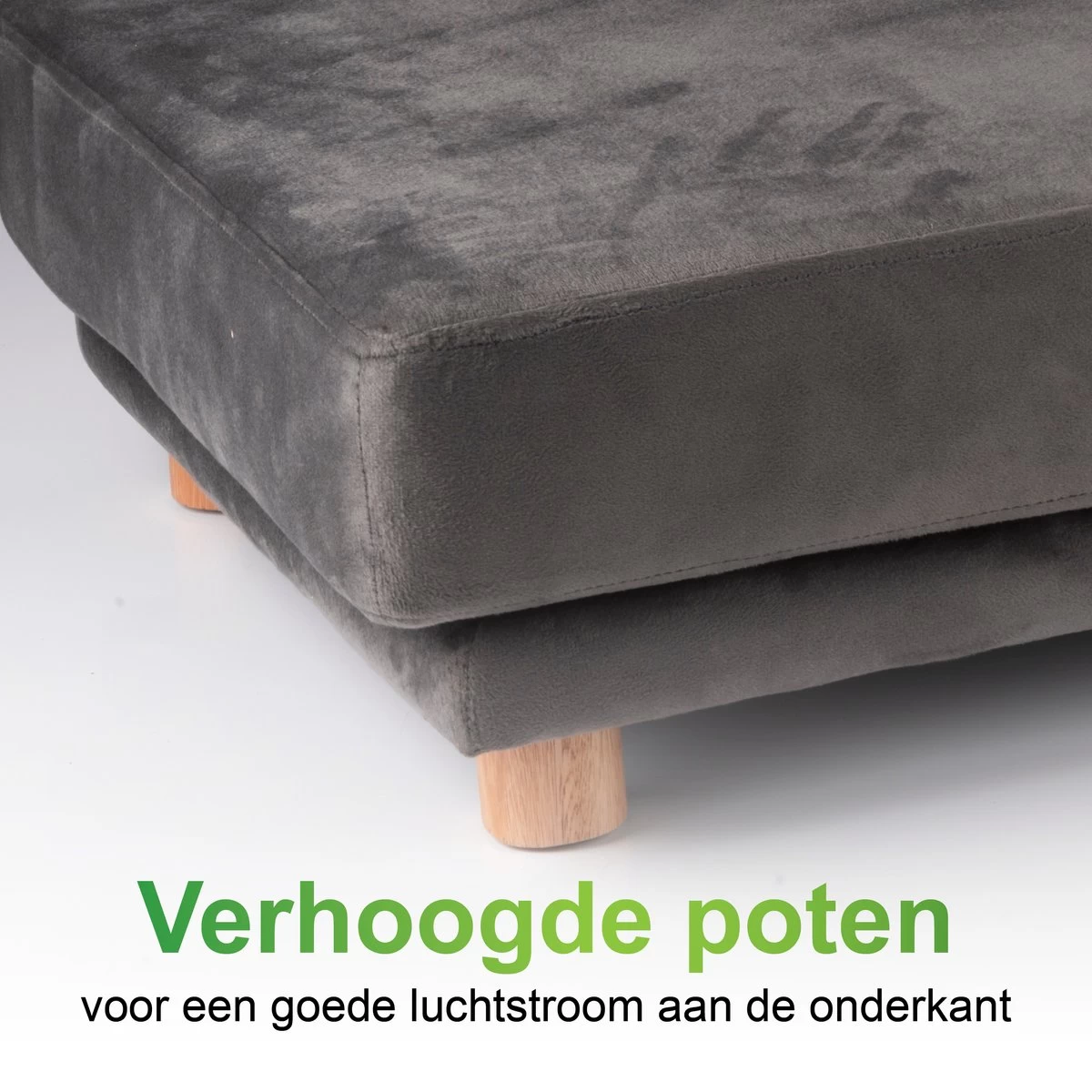 Maxxpro Katten- En Hondenbank - Grijs - Verhoogd Met Houten Poten - Fluweel Materiaal - 90 X 44 X 34 Cm - Huisdieren Tot 80 KG - Afbeelding 3