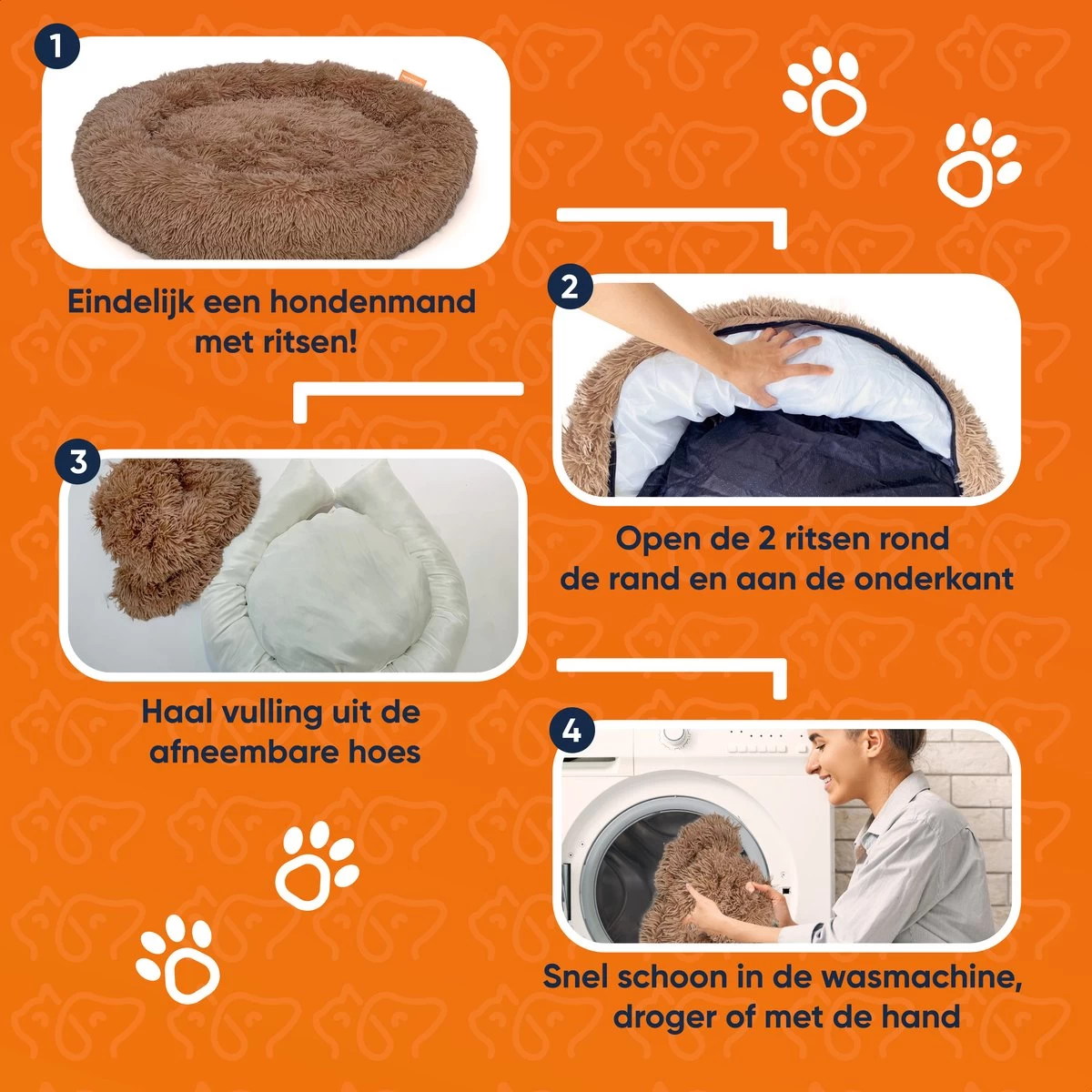 Happysnoots Hondenmand Met Rits - 80cm - Hondenbed - Donut Dog Bed - Fluffy - Grijs - Wasbaar - Afbeelding 12