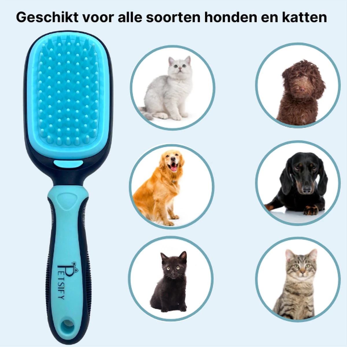 Petsify - Dierenborstel - Professionele 5 In 1 Hondenborstel - Voor Hond En Kat - Tweezijdig - Hondenkam - Kattenborstel - Kattenkam - Afbeelding 4