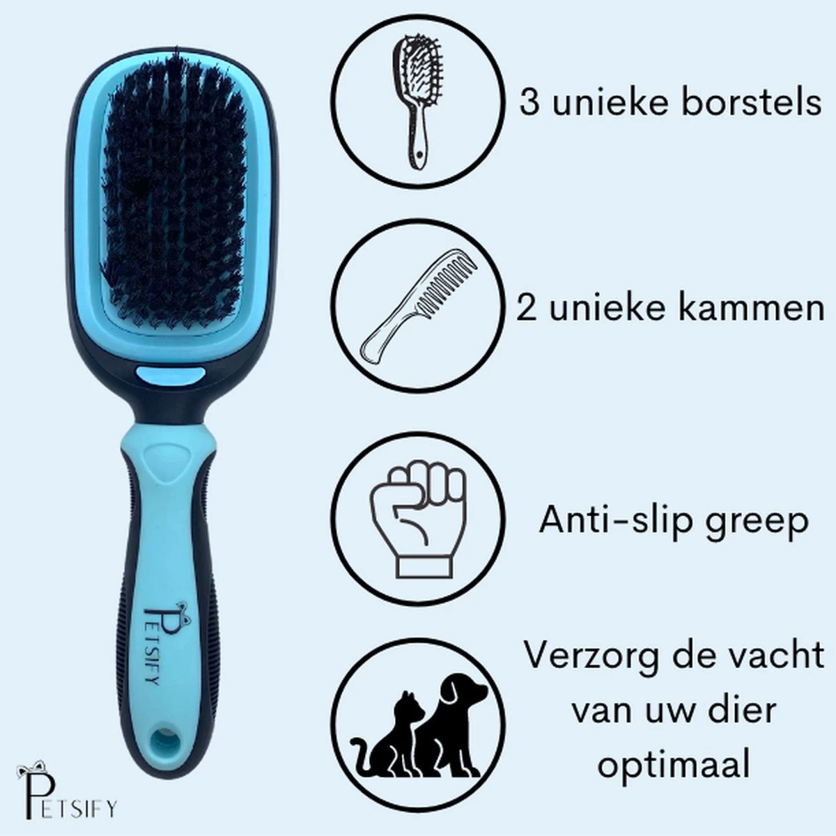 Petsify - Dierenborstel - Professionele 5 In 1 Hondenborstel - Voor Hond En Kat - Tweezijdig - Hondenkam - Kattenborstel - Kattenkam - Afbeelding 7