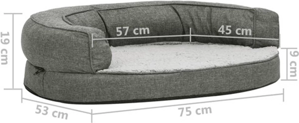 VidaXL Hondenbed Ergonomisch Linnen-look 75x53 Cm Fleece Grijs - Afbeelding 5