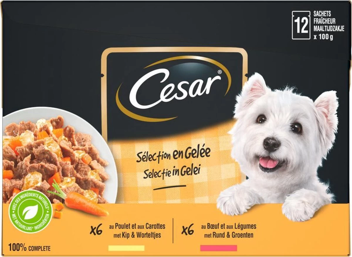 Cesar Selectie In Gelei Maaltijdzakjes Honden Natvoer - Vlees En Groenten In Gelei - 48 X 100g - Afbeelding 4