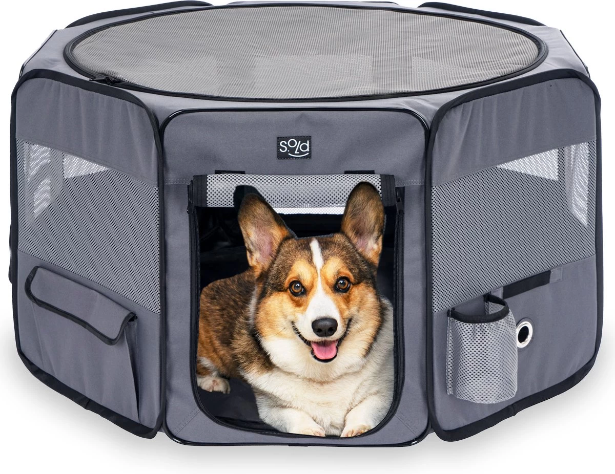 Puppyren - Hondenren - Opvouwbaar - Ook Geschikt Voor Katten En Knaagdieren - Maat M - Grijs - (ØxH) 91x52 Cm