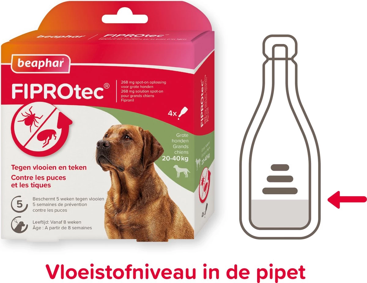 Beaphar Fiprotec Anti Vlooien En Teken Druppels Hond 20 - 40 Kg 3 + 1 Stuks - Afbeelding 2