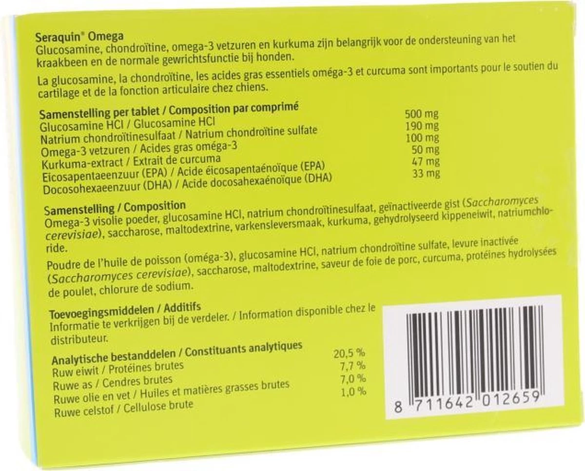 Seraquin Gewricht Supplement Seraquin Omega Hond - 6 X 10 Tabl à 2,34 G - Afbeelding 2