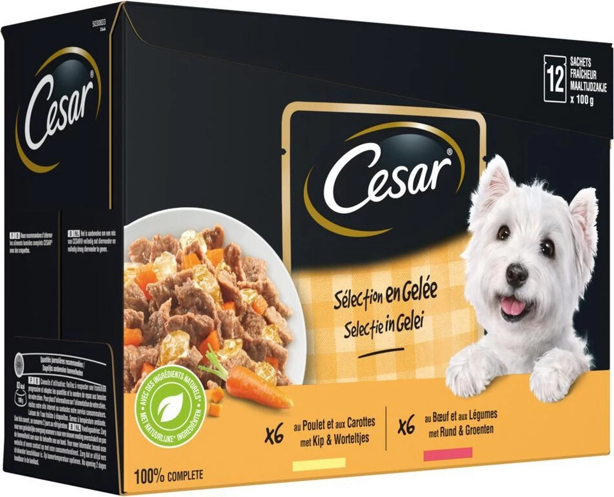 Cesar Selectie In Gelei Maaltijdzakjes Honden Natvoer - Vlees En Groenten In Gelei - 48 X 100g - Afbeelding 2