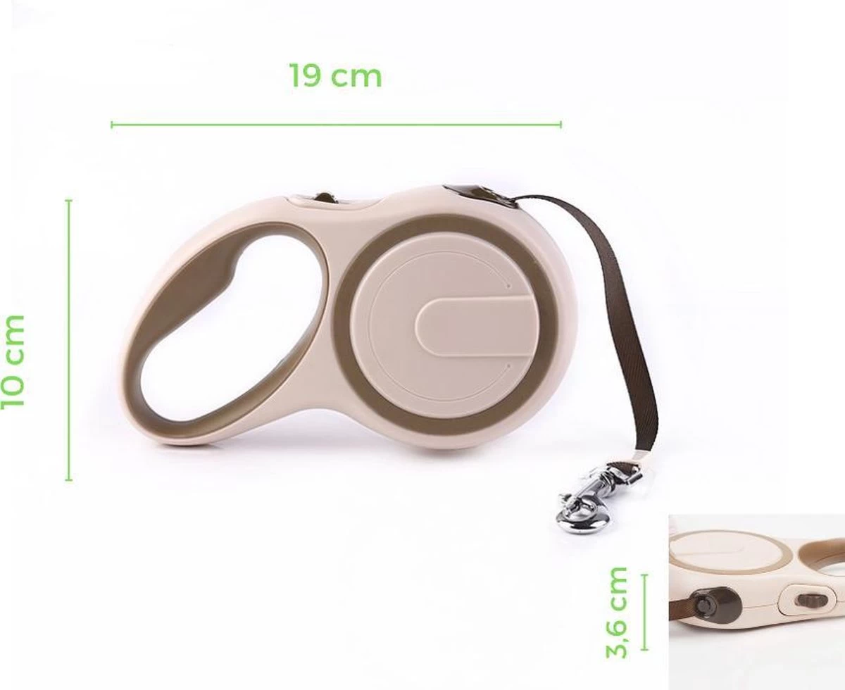 Hondenriem - Leiband Hond - Rollijn - 5 Meter - Beige - Riem Met Oprolsysteem - Hondenriem Flexi - Hondenlijn - Uitlaatriem - Afbeelding 4