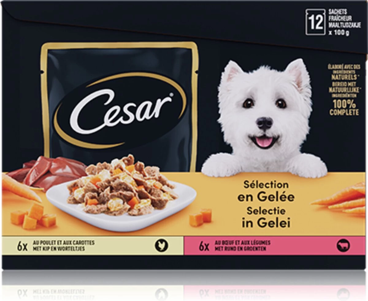 Cesar Selectie In Gelei Maaltijdzakjes Honden Natvoer - Vlees En Groenten In Gelei - 48 X 100g - Afbeelding 3