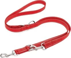 Happilax Dog Leash 2m Adjustable - Red / Reflective - 3-Step Adjustable Leash - Double Leash, Tug Leash - Geschikt Als Hondenriem Voor Grote Honden Of Als Sleepriem Voor Kleine Honden.