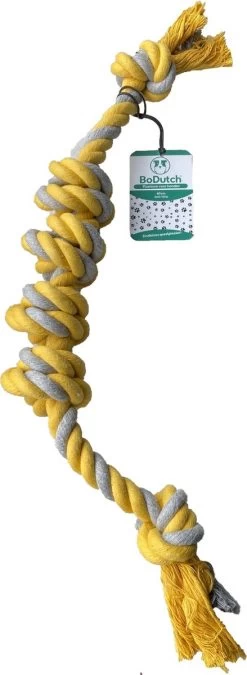 BoDutch Flostouw Hond - Hondenspeelgoed - Trektouw Hond - Hondentouw - Flostouw Hond - 60 Cm - Apporteerspeelgoed - Geel/Grijs