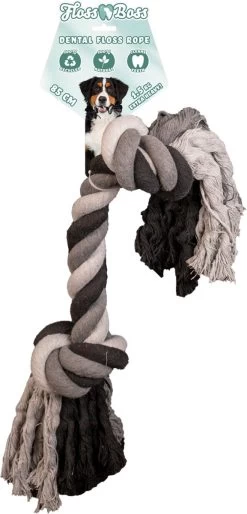 Floss Boss Flostouw – Zeer Stevig En Veilig Hondenspeelgoed – Hondentouw Van Gerecycled Katoen – Grijs Trektouw – 30cm - 135g – 2 Knopen