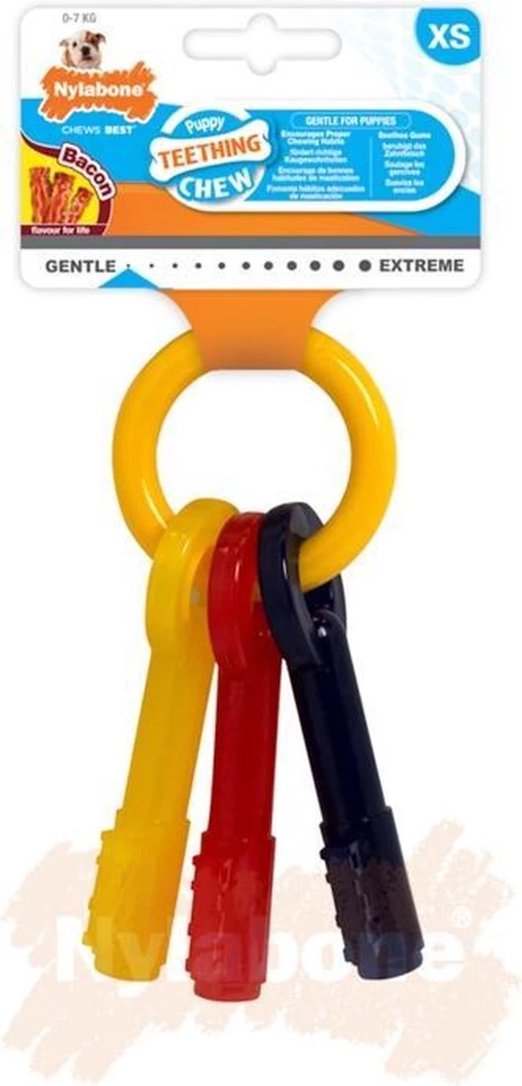 Nylabone Puppy Teething Key Flexible Geel&Blauw&Rood - Hondenspeelgoed - Wolf Tot 16kg - Afbeelding 12