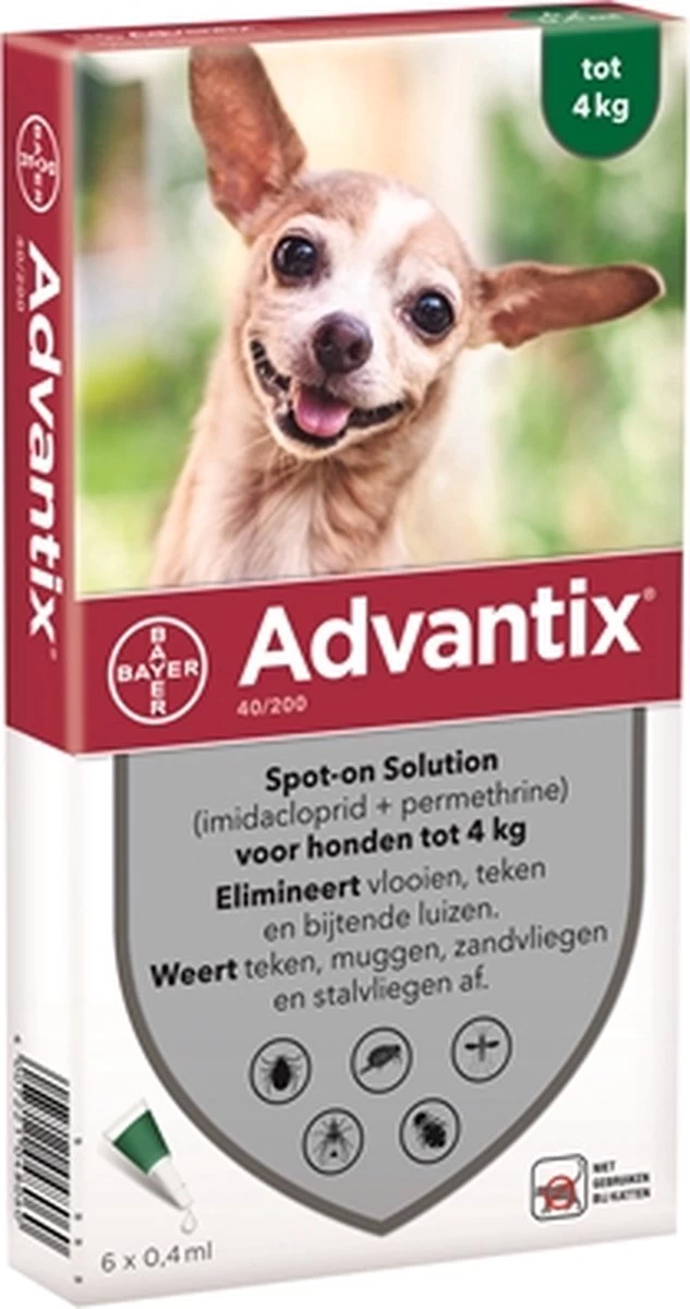 Bayer Advantix Vlooien & Teken Pipetten - Hond Tot 4Kg - 6 Stuks - Afbeelding 4