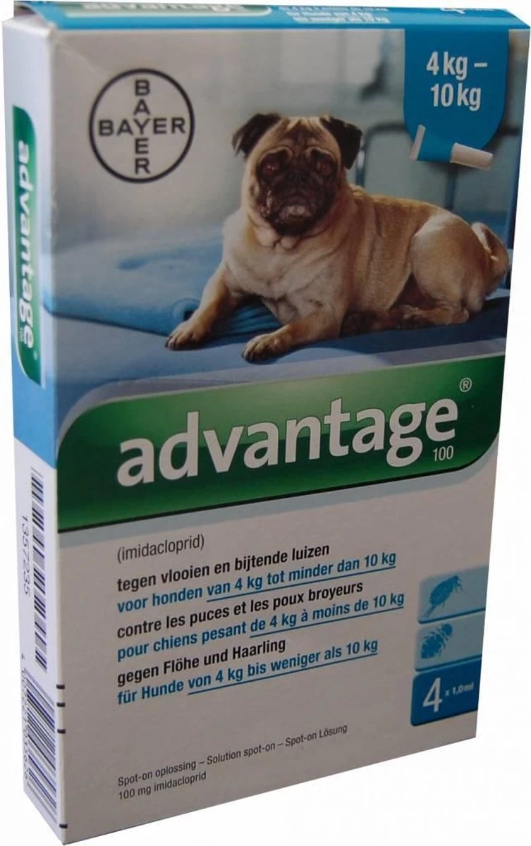 Bayer Advantage 100 Hond 4-10 Kg - 4 Pipetten à 1,0 Ml - Afbeelding 10
