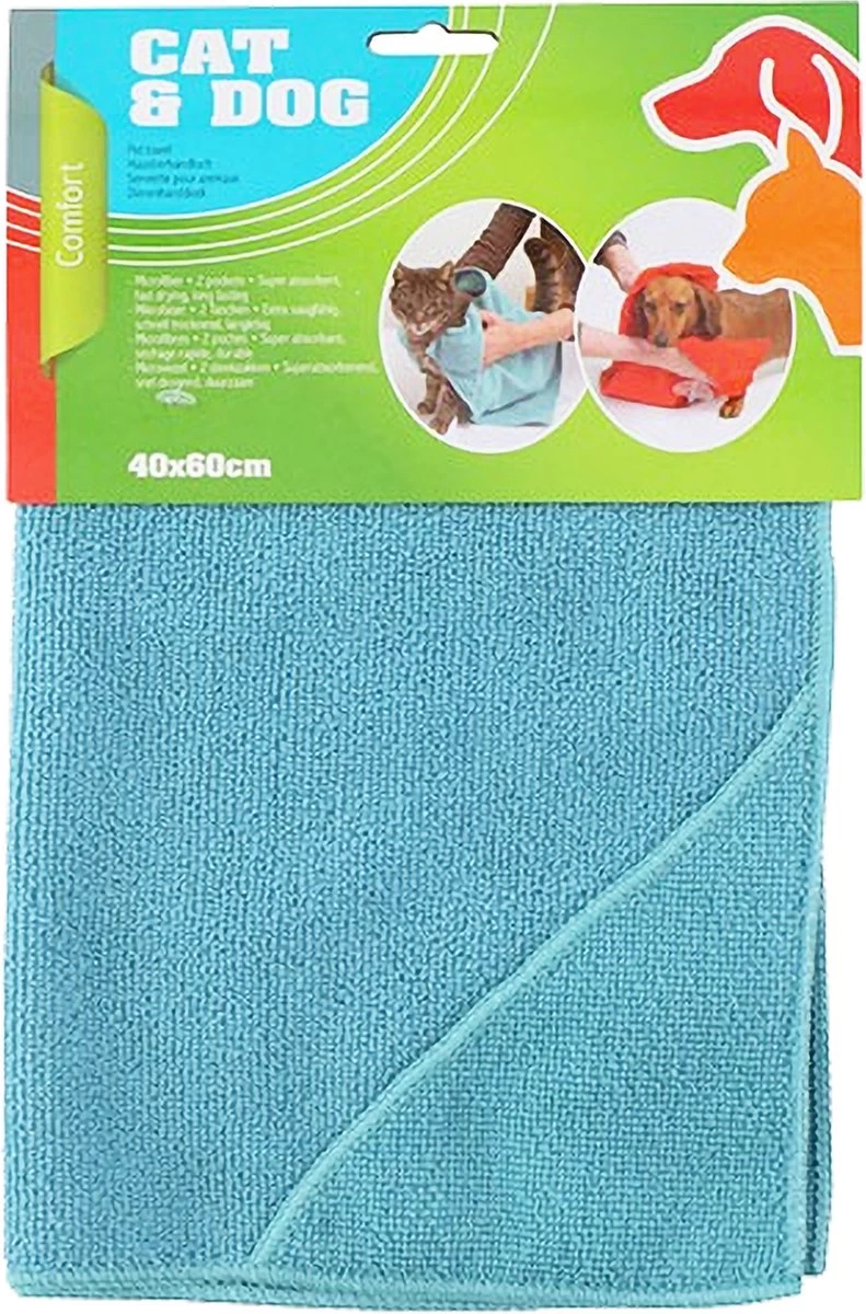 Dierenhanddoek Microvezel - Honden En Katten - Incl. Handvatten - 40x60 Cm - Lichtblauw