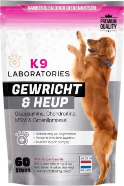 K9 Laboratories - Gewricht & Heup - 60 Stuks - Voor Honden - Met Artrose - Moeite Met Opstaan - Mankheid - HD - ED - Gewrichtsklachten - Bevat Glucosamine - MSM - Chondorïtine - Groenlipmossel