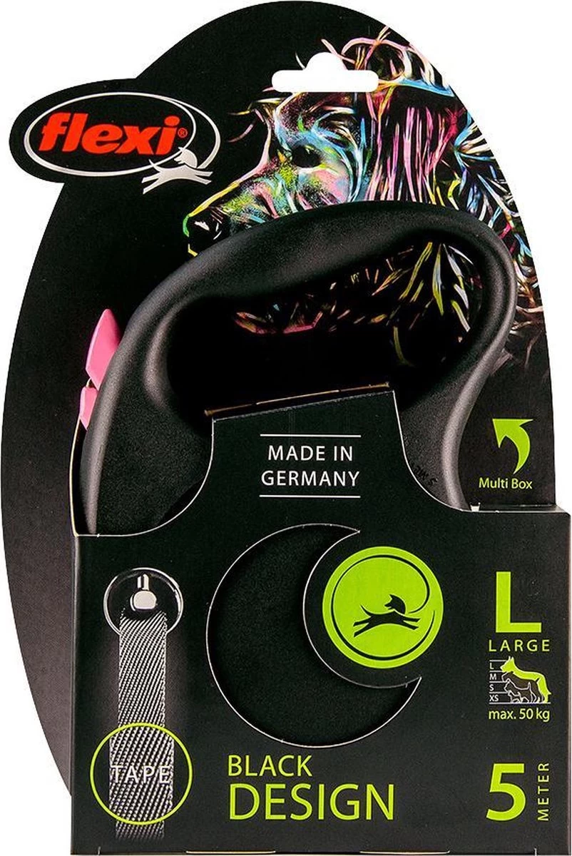Hondenriem - Looplijn - FLEXI Rollijn BLACK DESIGN TAPE - L - ROZE - 5 Meter - Afbeelding 3