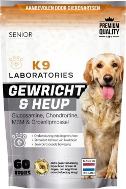 K9 Laboratories Gewricht & Heup Senior - 60 Stuks - Voor Oude Honden - Collageen - Glucosamine - Spirulina - Groenlipmossel