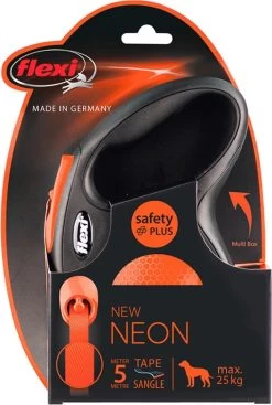 Flexi New Neon Tape - Hondenriem - Zwart/Oranje - M - 5 M - (<25 Kg)