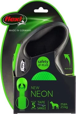 Flexi New Neon Tape - Hondenriem - Zwart/Groen - M - 5 M - (<25 Kg)