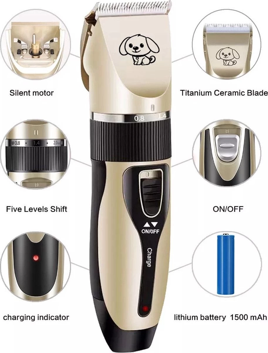Complete Hondentondeuse Set - Draadloos Tondeuse - Scheerapparaat Voor Je Hond Of Kat - Huisdier Trimmer - Professionele Dierentondeuse - Dieren Verzorging - - Afbeelding 4