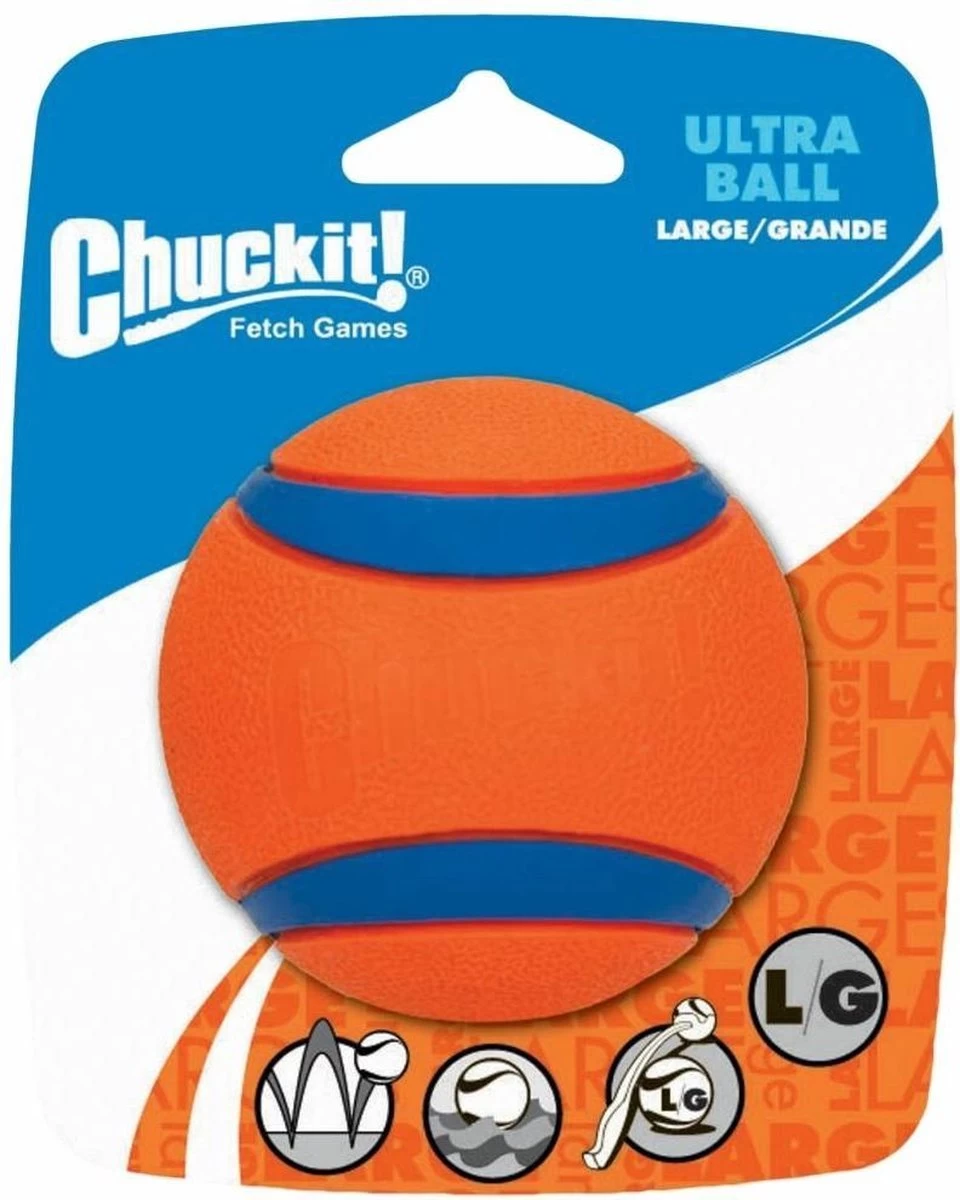 Chuckit! Ultra Ball L – Honden Speelgoed – Apporteren – Drijft Op Water – Stuitert – Veilig Voor Gebit – Honden Bal – Ideaal Met De Ballenwerper – Ø 7cm – Oranje/Blauw – Apporteerspeelgoed – 2-Pack - Afbeelding 2