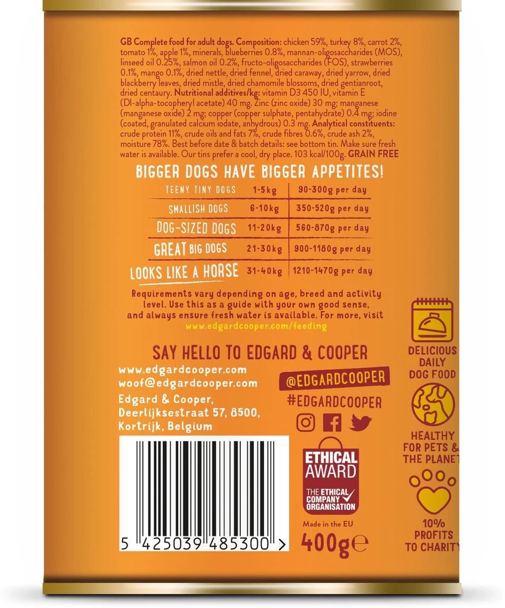 Edgard & Cooper Kip & Kalkoen Blik - Voor Volwassen Honden - Hondenvoer - 12 X 400g - Afbeelding 6