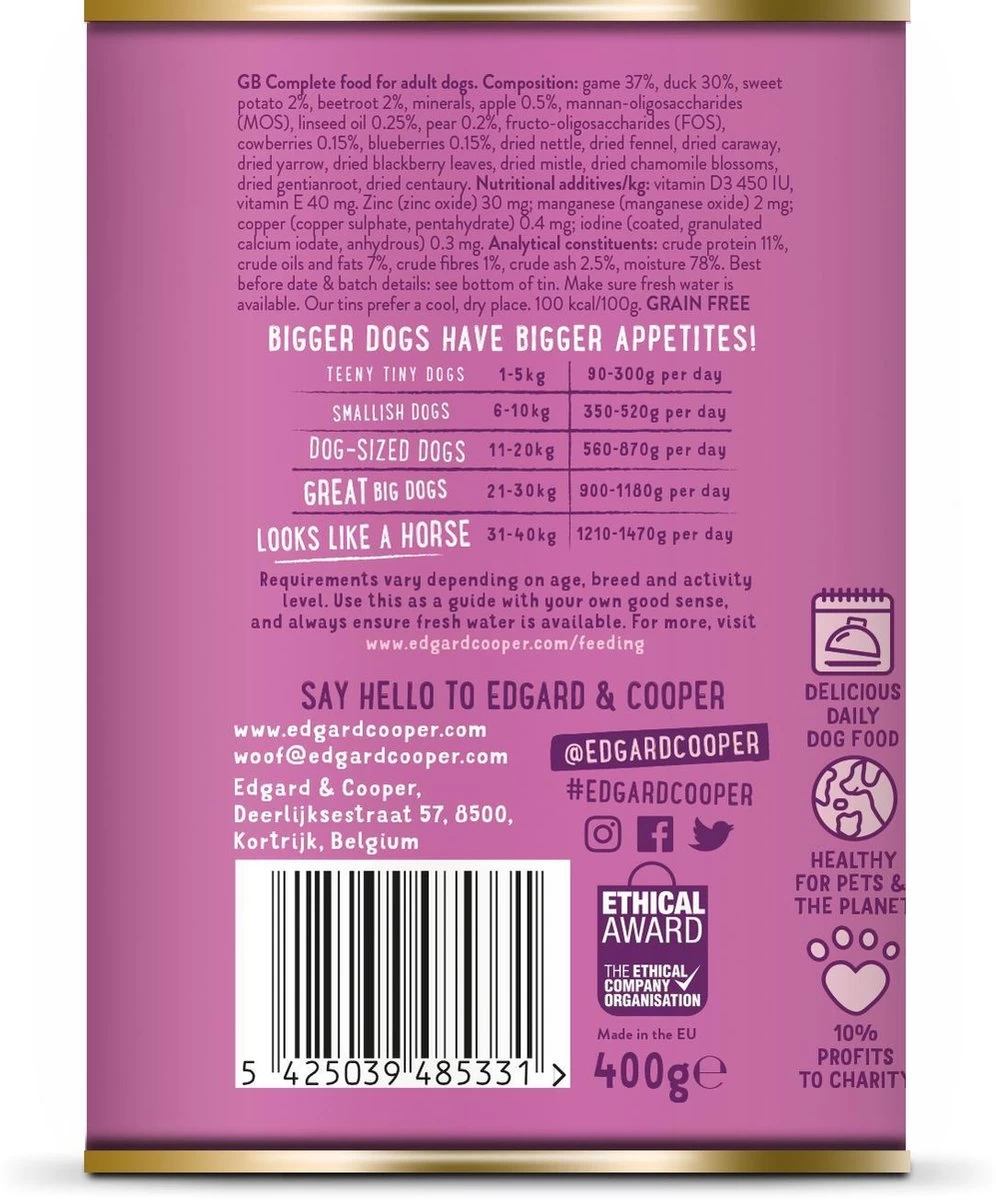 Edgard & Cooper Wild & Eend Blik - Voor Volwassen Honden - Hondenvoer - 12 X 400g - Afbeelding 6